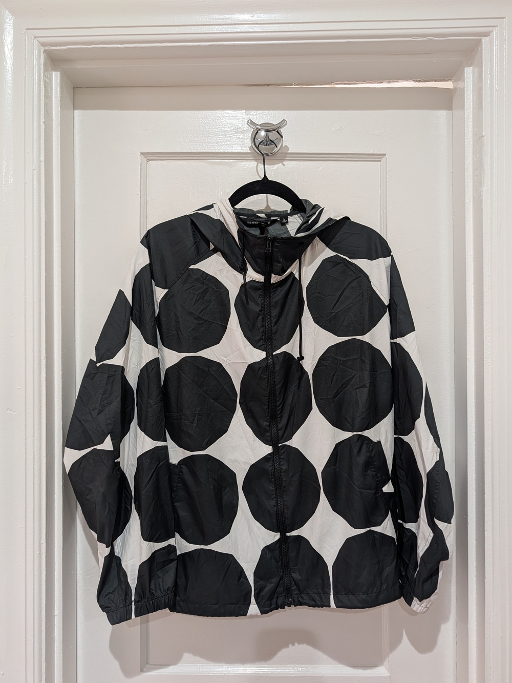 Marimekko x Uniqlo Black and White Hooded Polka Dot Pocketable Parka Jacket